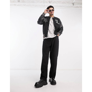 Custom Men's Baseball Varsity Team Winter Canvas <b>Jacket</b> <b>Mandarin</b> <b>Collar</b> Zipper Closure OEM Service Puff Printing Anti-Bacterial - Product Image 3