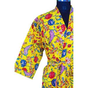 Bata de Baño Kimono Kantha de Lujo y Calidad Premium para Mujer, Larga, Elegante, de Verano, 100% Algodón, Diseño Floral, Estampado a Mano - Product Image 4