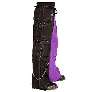 Slvow Top Sale Men Punk Rock Wide Leg <b>Pants</b> Gothic Removable Black Purple Contrast Color Design Baggy <b>Cargo</b> Short - Product Image 4