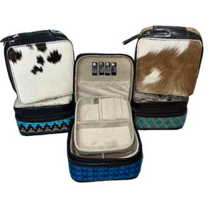 Handmade Bohemian Cowhide Leather Animal Print Soft Handle <b>Medium</b> Capacity Multi-Function Fashion Cosmetic <b>Case</b> Zipper Closure - Product Image 1
