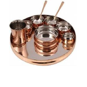 VISHAL HANDICRAFT Ensemble de thali indien de luxe en cuivre et acier martelé de haute qualité, vaisselle de service traditionnelle indienne - Product Image 2