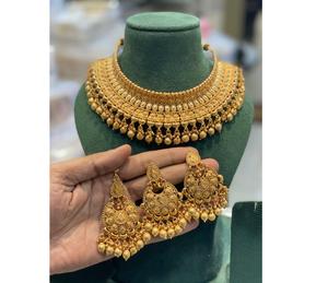 Trendy Premium Quality Brass <b>Gold</b> Plated <b>Necklace</b> <b>Set</b> with <b>Earrings</b> Tikka Wedding Party Festival Wear Collection Women - Product Image 1