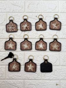 New Arrival Hand Tooled Cowhide Fur <b>Leather</b> Keychain Stylish Vintage <b>Keyrings</b> for Personalized Keychains Hot Sale - Product Image 5