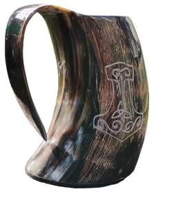 New Arrivals Natural Buffalo Drinking Horn Viking Drinking Horn Tankard for Beer Mead Medieval Drinking Horn <b>Mug</b> with Handle - Product Image 1