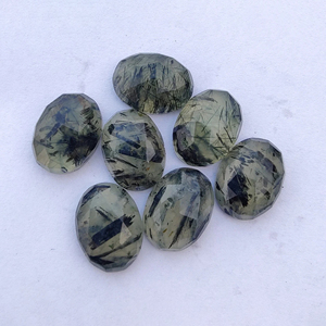 Pierres précieuses naturelles de Prehnite de qualité AAA + Rutile ovale Checker Cut dos plat vert calibré vente en gros toutes les tailles disponibles - Product Image 4