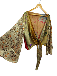 เสื้อผูกเน็คไทผ้าไหมด้านบนทำด้วยมือของชาวอินเดียเสื้อผูกด้านหน้าแบบฮิปปี้เสื้อฤดูร้อนผูกพันรอบเสื้อคลุมผ้าไหมเสื้อครอปฤดูร้อน - Product Image 5