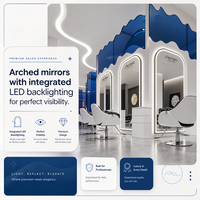 Mobili Futuristici per Salone di Bellezza con Specchio LED ad Arco in Acrilico Blu e Sedia Tulipano Bianca per Concept Beauty Salon