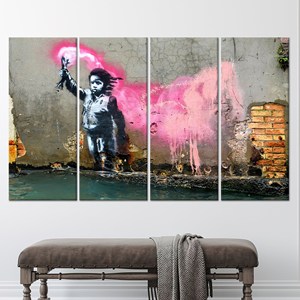 <b>Printed</b> Canvas: Banksy Migrant Child Artwork for Elegant Home Decor,SET OF 4 CANVAS - Product Image 1
