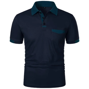 Camiseta deportiva informal de verano para hombre, manga corta, bloque de Color para Polo, bolsillo, estampado a rayas, tejido para uso diario, ropa de calle - Product Image 2