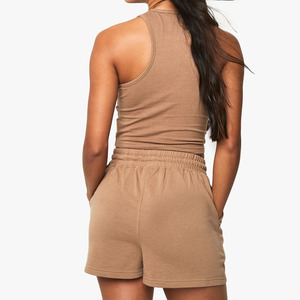 Femme Fitness Solid Color Ladies 2-Piece Shorts Sleeveless Tank Tops and Elastic Waist Short Set Summer Wear Outfits for Women - Product Image 2