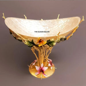 ชามเสิร์ฟทรงกลม ดีไซน์ใบไม้ ข้อต่อโลหะทองเหลือง ตกแต่งลายโบราณ สีทองโบราณ สวยงามมีสไตล์ - Product Image 6