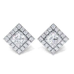 IGI Certified Lab Grown Diamond Princess Cut Halo <b>Stud</b> Earrings Solid 925 Sterling <b>Silver</b> Square Halo Diamond <b>Studs</b> - Product Image 1