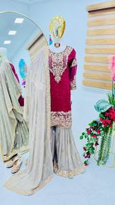 Nouvel Ensemble Sharara Gharara pour Femme, Tenue de Soirée Style Bollywood, Vêtement Élégant pour Mariage Indien Pakistanais avec Dupatta - Product Image 5