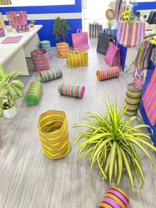 Eco-Friendly Reusable Nylon <b>Storage</b> Bag RPET Zipper Striped Handloom Woven <b>Recycled</b> Plastic Beach Bag Fashion Style Made India - Product Image 3