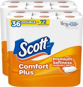 Scott ComfortPlus <b>Toilet</b> Paper, 36 Double <b>Rolls</b>, 231 Sheets per <b>Roll</b>, Septic-Safe, 1-Ply <b>Toilet</b> Tissue - Product Image 1