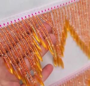 Handmade Orange Beaded <b>Fringe</b>: 4-inch Wide <b>Lampshade</b> Trim, 90cm Long - Product Image 1