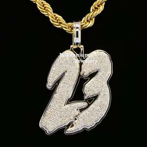23 Number Pendant With Moissanite Stones 925 <b>Silver</b> Plated Hip Hop Men's <b>Charm</b> Jewelry Everyday Wear - Product Image 4