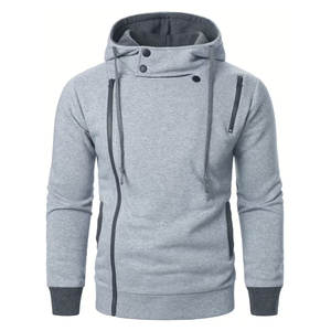 Sweat à capuche zippé en polyester à manches longues avec cordon de serrage et poches, idéal pour les sports et les loisirs d'automne et d'hiver, sweat à capuche surdimensionné - Product Image 1