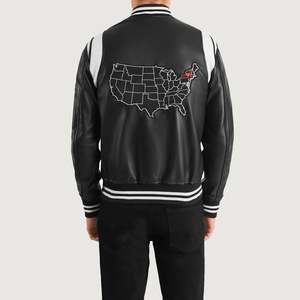 Veste varsity en cuir véritable Liberte <span class=keywords><strong>New</strong></span> <span class=keywords><strong>York</strong></span>, noire, réversible et zippée, imperméable, taille XS à XL, pour l'automne - Product Image 5