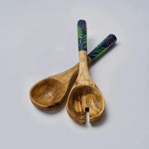 Set de service à salade en bois de manguier émaillé style américain Elegant Home Restaurant Tableware Decoration Flatware for Weddings - Product Image 1