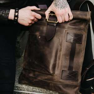 OEM sac à dos pour ordinateur portable de style vintage pour hommes LRTB-0045 en cuir véritable décontracté Roll Top Design noir étanche voyage sac d'affaires - Product Image 3