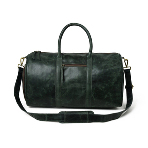 Bolsa de Viaje de Fin de Semana de Cuero Genuino, Verde, con Cierre de Cremallera, Plegable, Ligera, Portátil, Resistente - Product Image 1