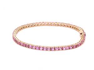 Diseño minimalista de lujo hecho a mano redondo 2,5 MM zafiro Rosa natural bisel de piedras preciosas conjunto puro 14K oro tenis pulseras OEM - Product Image 3