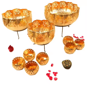 Elegante flor de loto Urli Bowl y soporte para velas para Diwali iluminación decoración del hogar arreglos de regalo de boda tradicionales - Product Image 5