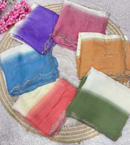 Sari Verde de Satén Fandy con Hermoso Trabajo Zarkhan, Diseño Exclusivo de Diseñador Indio, Blusa Elegante de Última Moda para Adultos, Ropa de Fiesta Nupcial - Product Image 3