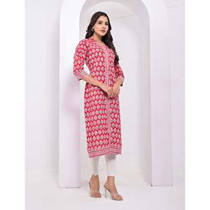 Cotton Block Printed <b>Red</b> Kurti Indian Dresses for Women-<b>Red</b> Lehenga Choli <b>Saree</b> Salwar Kameez Pakistani Salwar All Stitched - Product Image 5