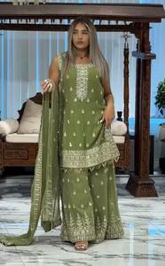 2025 lourd Faux Georgette avec broderie 5 mm séquence fantaisie Latkan travail Kurti & Plazzo avec Dupatta ensemble pour fête spéciale - Product Image 2