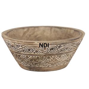 Producto de Venta caliente Esmalte de madera Impreso Acabado brillante Forma redonda Cuenco para servir Cuencos de madera hechos a mano para servir - Product Image 5
