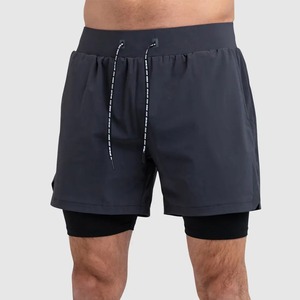 Pantalones cortos deportivos de secado rápido para hombre, pantalón de fitness forrado, de dos piezas, para correr, de tres puntos, con patrón personalizado, de verano - Product Image 5