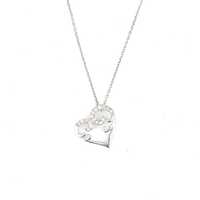 Pendentif Cœur en Argent Sterling 925 avec Zircon Blanc, Diamant et Perle - Or Rose, Platine, Forme Géométrique, Sertissage à Griffes, Plaqué Rhodium