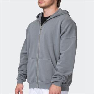 Sweat-shirts à capuche zippés en molleton français lourd 440GSM IOTA SPORTS, épaules tombantes, surdimensionnés, lavage vintage, broderie, 100% coton - Product Image 2