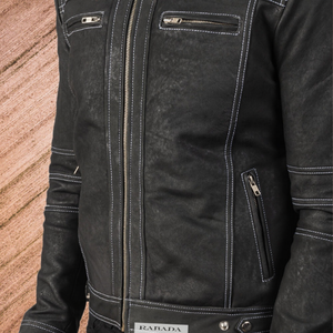 Veste en cuir pour homme Veste de moto en cuir d'agneau véritable pour homme Veste en cuir vintage pour homme noir - Product Image 5