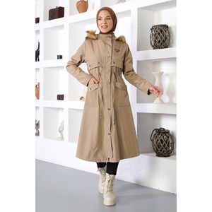 Chaqueta Casual Tipo Gabardina con Detalles Blindados y Cierre de Cremallera, Cuello Redondo y Manga Larga - Product Image 3