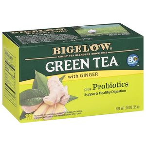 Bigelow <b>Tea</b> Green <b>Tea</b> with Ginger Plus Probiotics, Caffeinated <b>Tea</b> with Ginger, 18 Count <b>Box</b>, (Pack of 6), 108 Total <b>Tea</b> Bags - Product Image 3