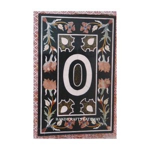 Mesa de centro de mármol negro con incrustaciones de trabajo de Pietra Dura decorativa para el hogar mesa de comedor de mármol exquisita elaborada con cuidado elegante - Product Image 1
