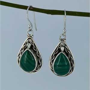 Handmade 925 Sterling <b>Silver</b> Malachite Pearshape Drop <b>Earrings</b> for Women <b>Dangle</b> Style - Product Image 5