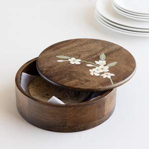 Handmade Round Shaped Wooden Chapati <b>Box</b> Wood Roti Gift <b>Set</b> with Plastic for Selling Chapatis - Product Image 6