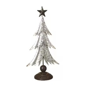 Sapin de Noël antique argenté avec base en bois pour fête à domicile avec étoile sur le sommet Cadeau de Noël - Product Image 1