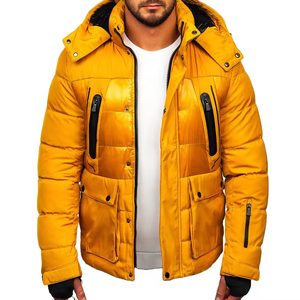 Veste matelassée décontractée en toile unie pour homme, nouveau style, fermeture éclair sur le devant, doublure thermique, coupe-vent, respirante, col montant chauffant - Product Image 1