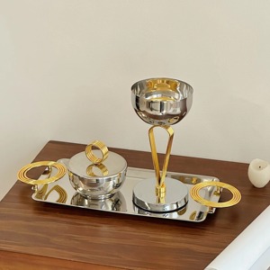 ชุดชามสแตนเลสสำหรับเสิร์ฟพร้อมแหวนทองสำหรับผลไม้และถั่วช็อคโกแลตสไตล์อาหรับ - Product Image 3