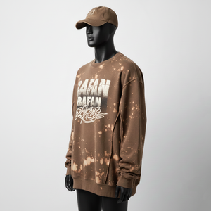 Sudadera Extra Grande para Hombre, Algodón Premium, Felpa GSM, Lavado Vintage Marrón, Corte Holgado, Logotipo Estampado, Sudadera Básica Extra Grande - Product Image 5