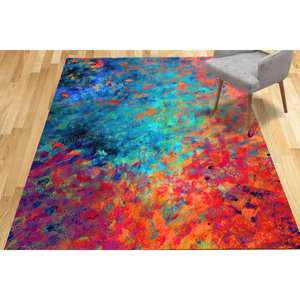 Tapis imprimé à motifs vibrants, accent moderne et coloré pour la décoration intérieure, tapis en velours de luxe - Product Image 5
