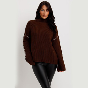 Personnalisé de haute qualité pour femmes formel court ample pull Jacquard surdimensionné logo de mode motif solide polyester d'hiver - Product Image 1