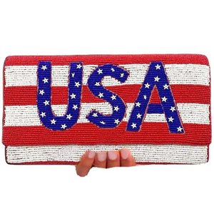 Beaded Hand Embroidered Purse Beautiful Red White Blue <b>Tote</b> <b>Bag</b> for Festive Independence Day <b>Promotions</b> - Product Image 3