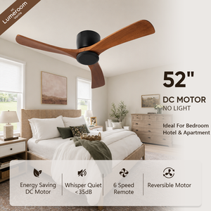 Ventilateur de plafond de chambre à coucher de 52 pouces sans lumière, ventilateur de plafond en bois avec télécommande, ventilateur de plafond moderne à montage encastré avec moteur DC - Product Image 1
