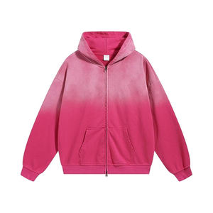 Zip up Sun Faded Hoodie Distressed femmes 100% coton lourd Streetwear surdimensionné lavé à l'acide blanc goutte épaule à capuche - Product Image 1